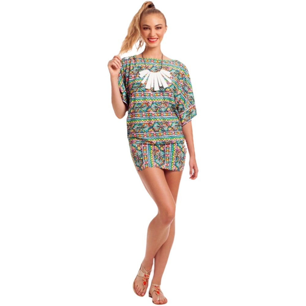 Trina Turk Bora Bora Print Jersey Swimsuit Cover Up Tunic Dress